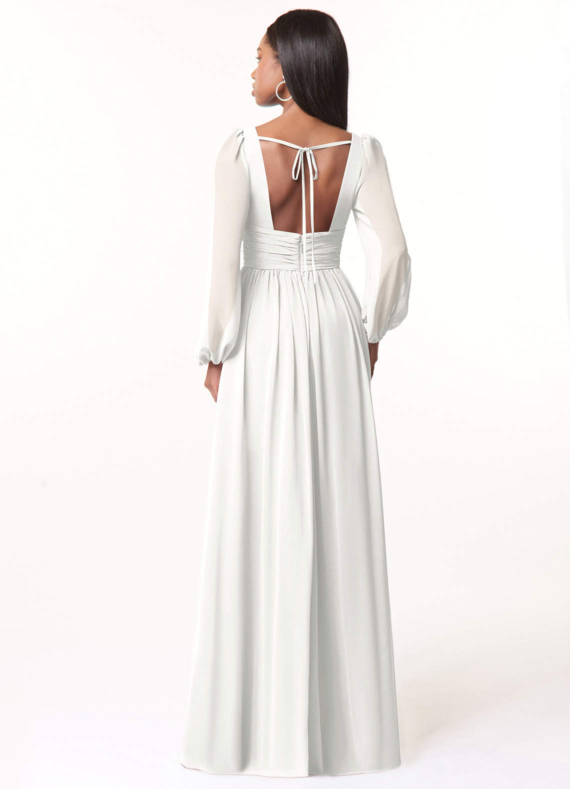 Azazie Norah Vestidos de madrinha de casamento Vestido Branco de Chiffon de Linha A com Manga comprida image1