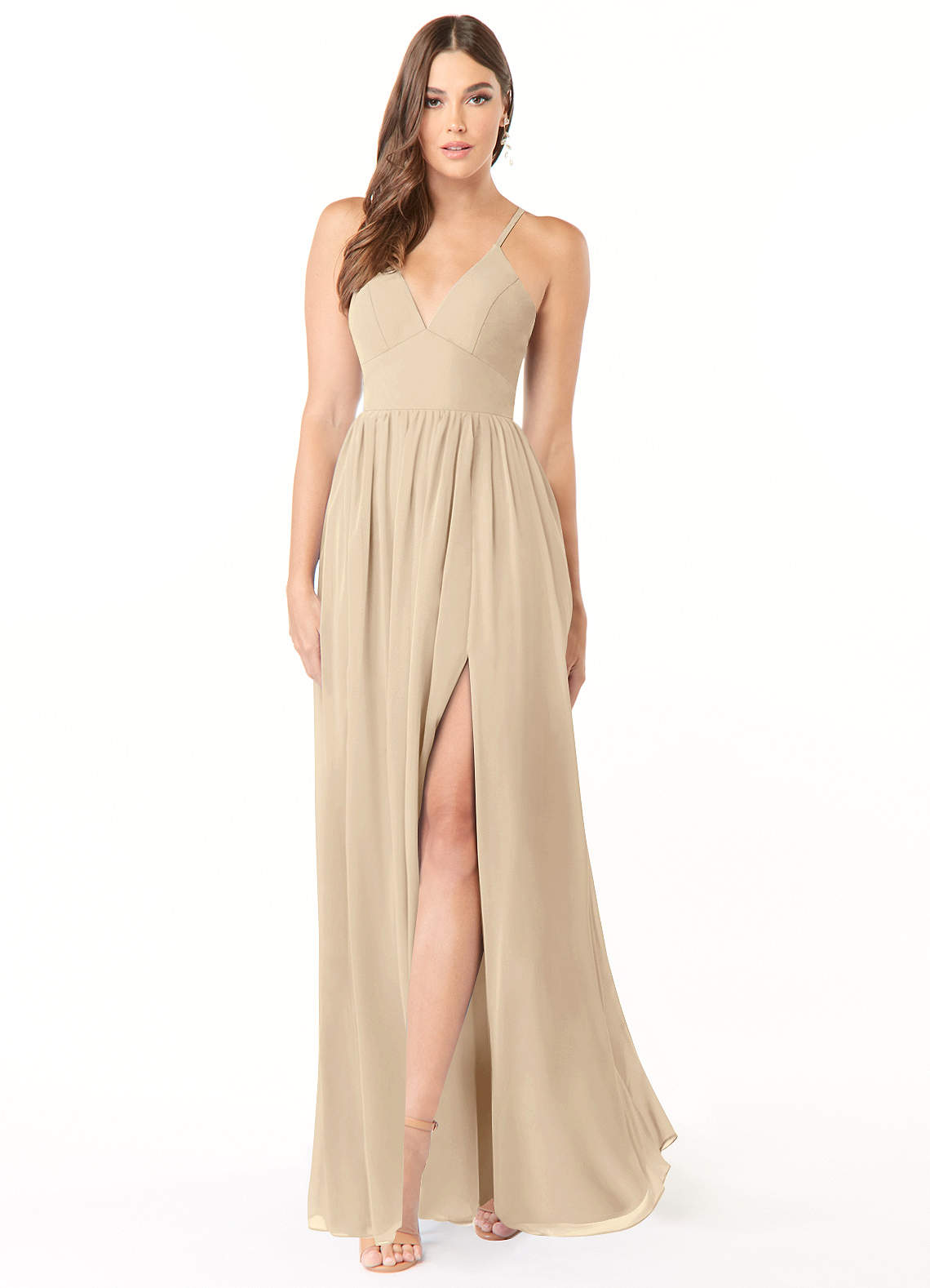 Azazie Aaida Bridesmaid Dresses Champagne A-Line Corset Chiffon Dress image1