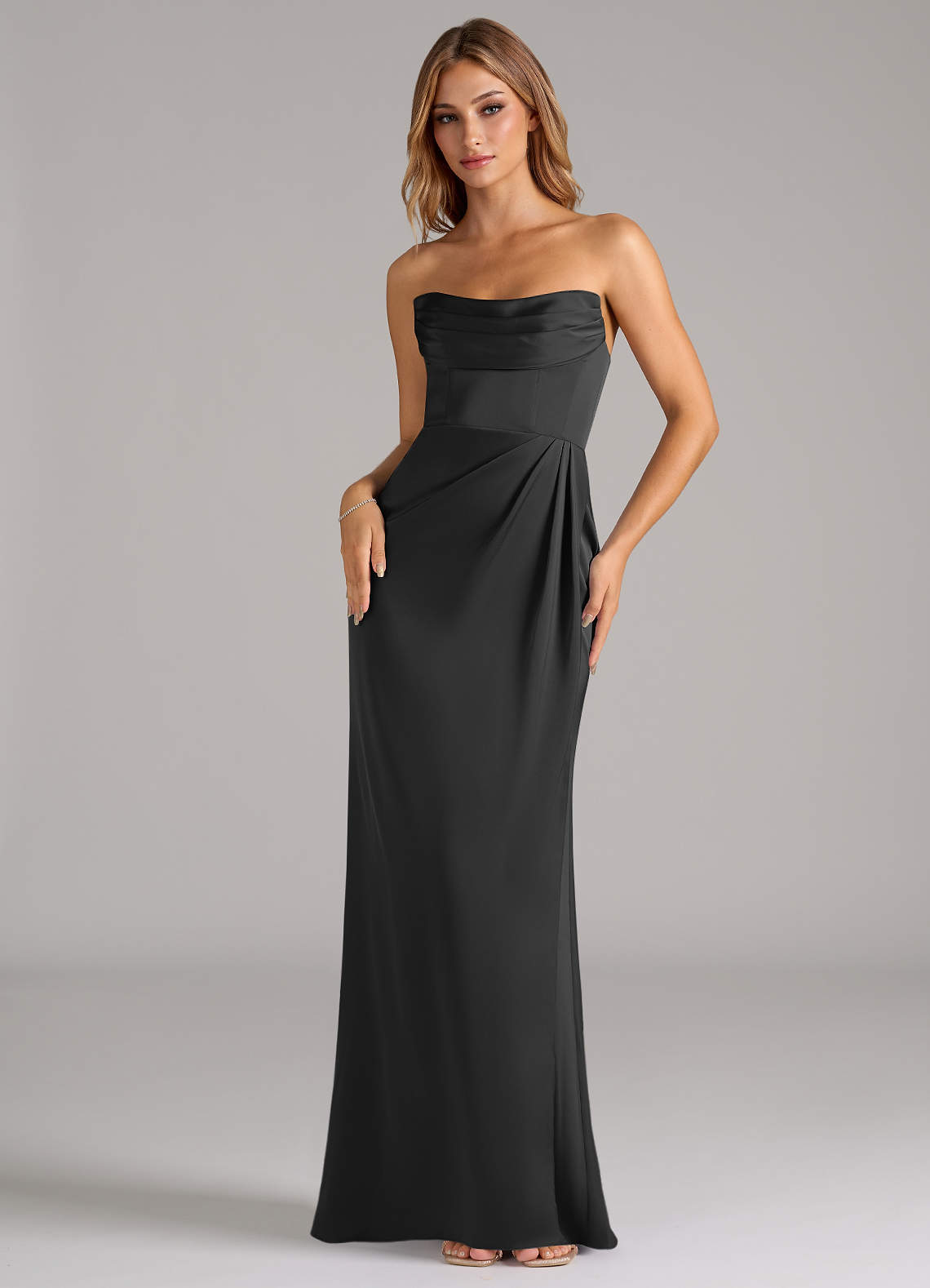 Azazie Johana Bridesmaid Dresses Black Mermaid Off the Shoulder Stretch Satin Convertible Dress image4