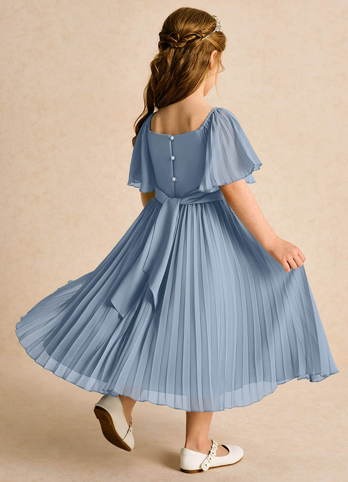 Azazie Gisele Abiti da Ragazza di Fiori Abito A-Line in Chiffon Plissettato Blu Polveroso image2