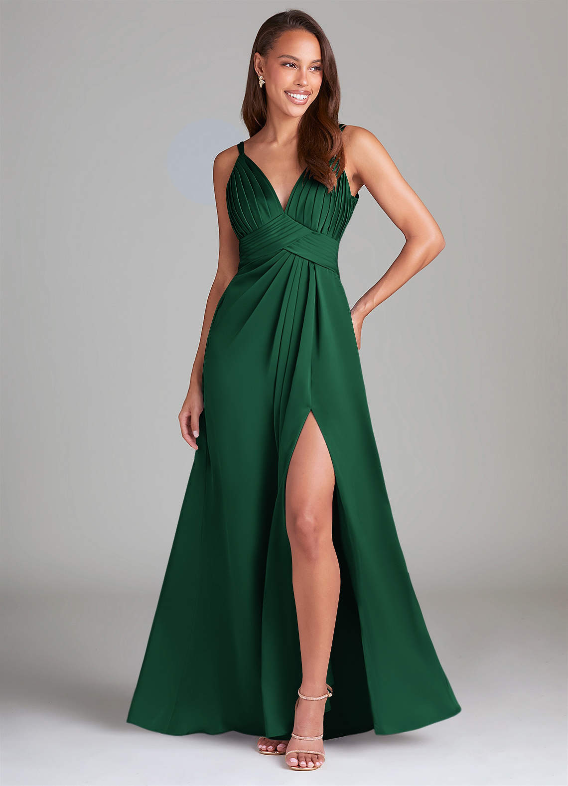 Azazie Maren Allure Vestidos de damas de honor Vestido de Verde Oscuro de Satén Elástico de Corte en A con Encaje image1