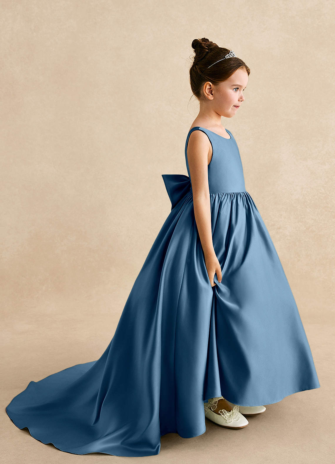 Azazie Mimia Flower Girl Dresses Bermuda A-Line Bow Matte Satin Dress image1