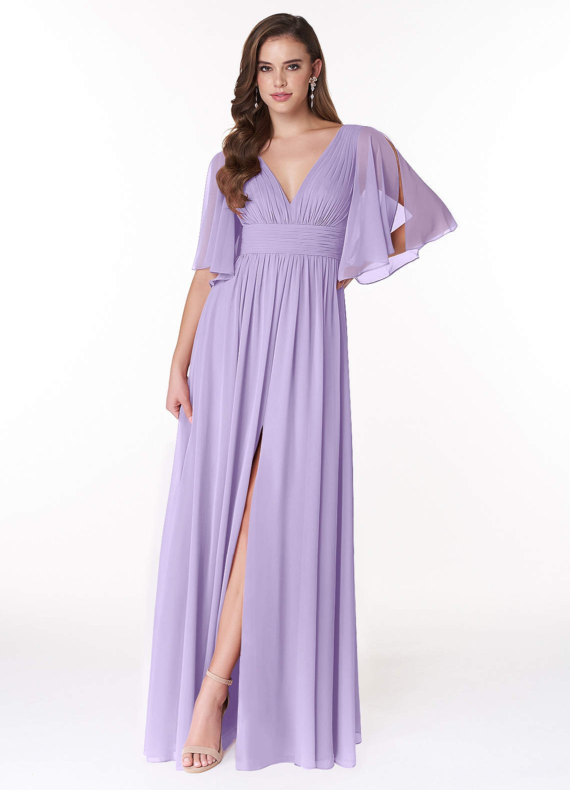 Azazie Temeka Bridesmaid Dresses Lilac A-Line Ruched Chiffon Dress image1