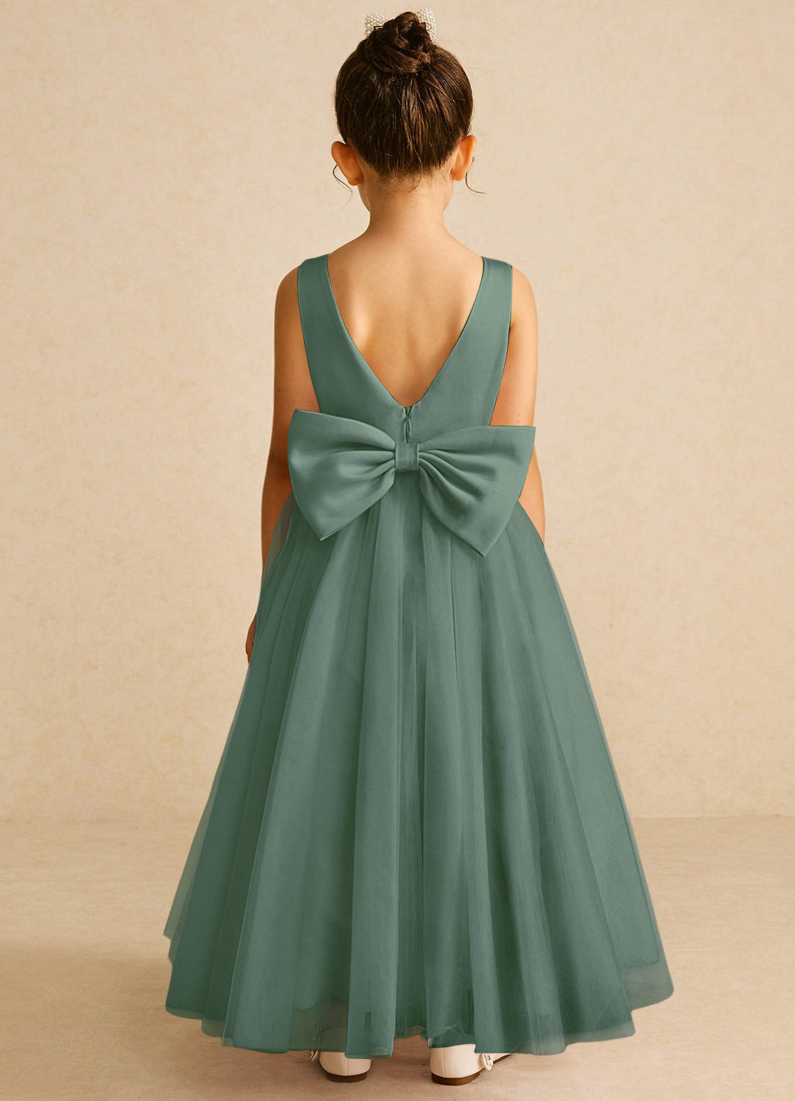 Azazie Pumpkin Flower Girl Dresses Eucalyptus A-Line Convertible Tulle Dress image5
