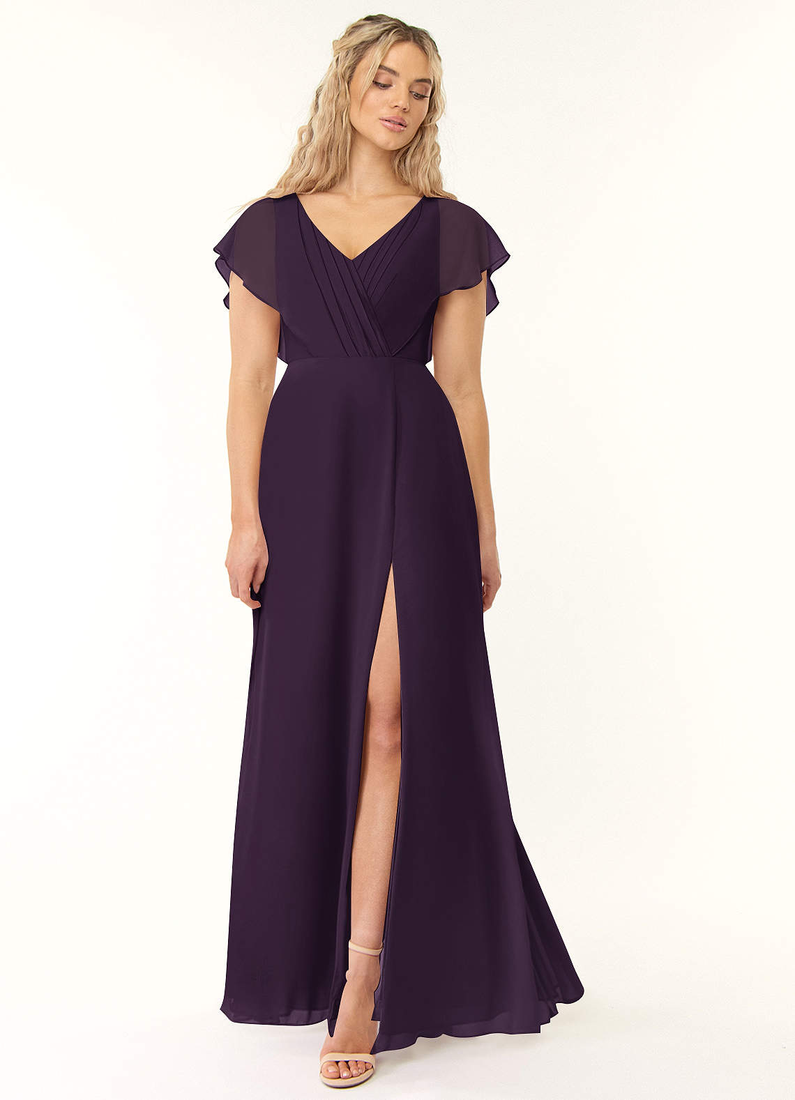 Azazie Rylee Bridesmaid Dresses Plum A-Line Pleated Chiffon Dress image1