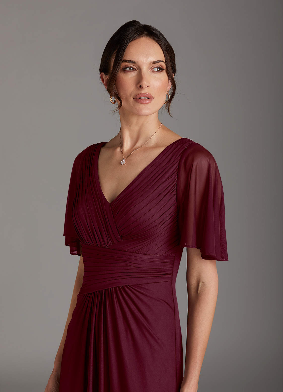 Azazie Sicily Cabernet A-Line Pleated Jersey Dress Ready to Ship | Azazie