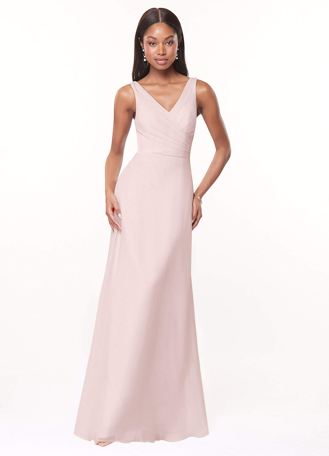 Azazie Nala Bridesmaid Dresses Blushing Pink A-Line Pleated Chiffon Dress image1