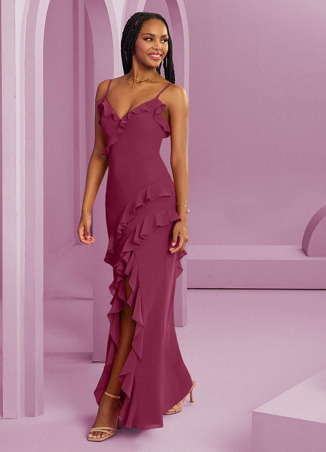 deep magenta bridesmaid dresses Deep Magenta Yarn-Dyed Cotton Floor Length Fit and Flare Tier Dress 38