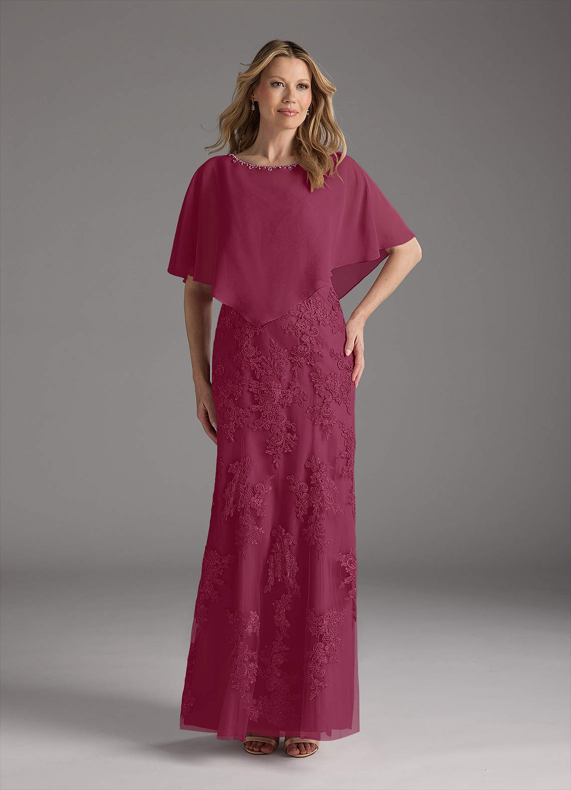 Azazie Whilhelmina Mother of the Bride Dresses Mulberry Mermaid Lace Chiffon Dress image1