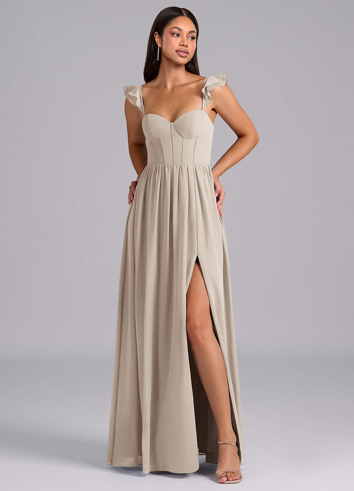 Azazie Denisse Bridesmaid Dresses Frost A-Line Ruched Chiffon Dress image1
