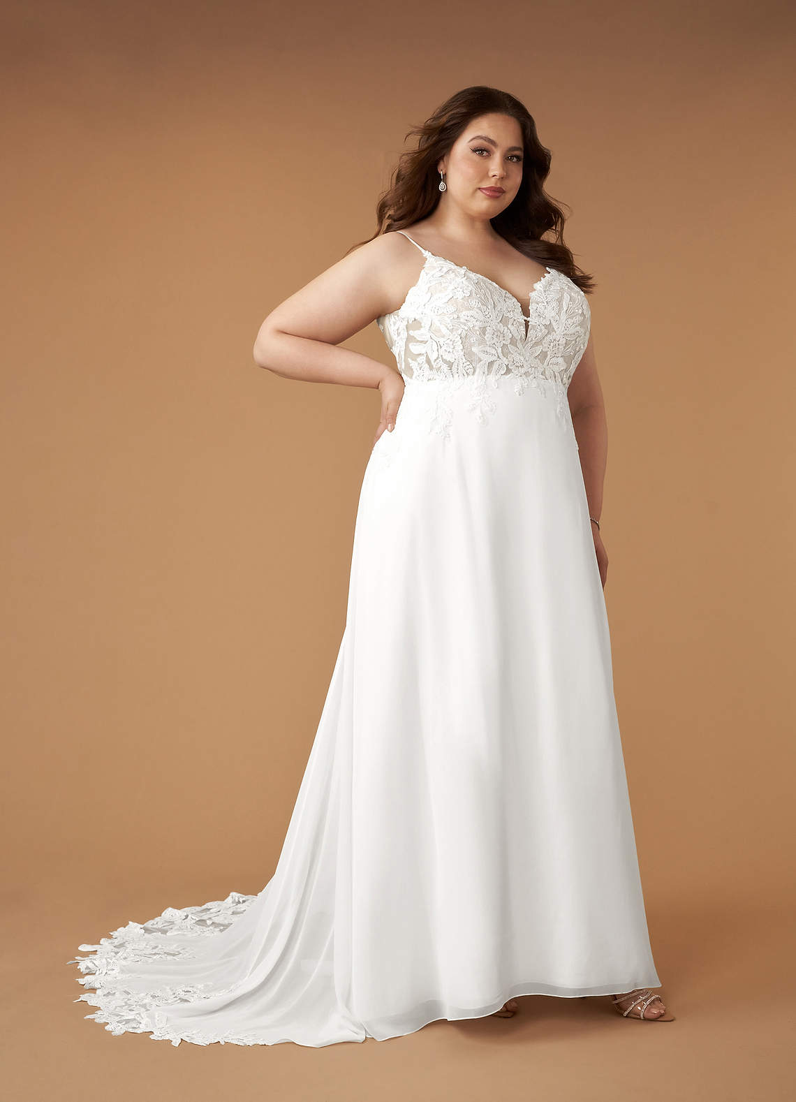 Azazie Kimmarie Wedding Dresses Diamond White Champagne A-Line V-Neck Sequins Chiffon Dress image9