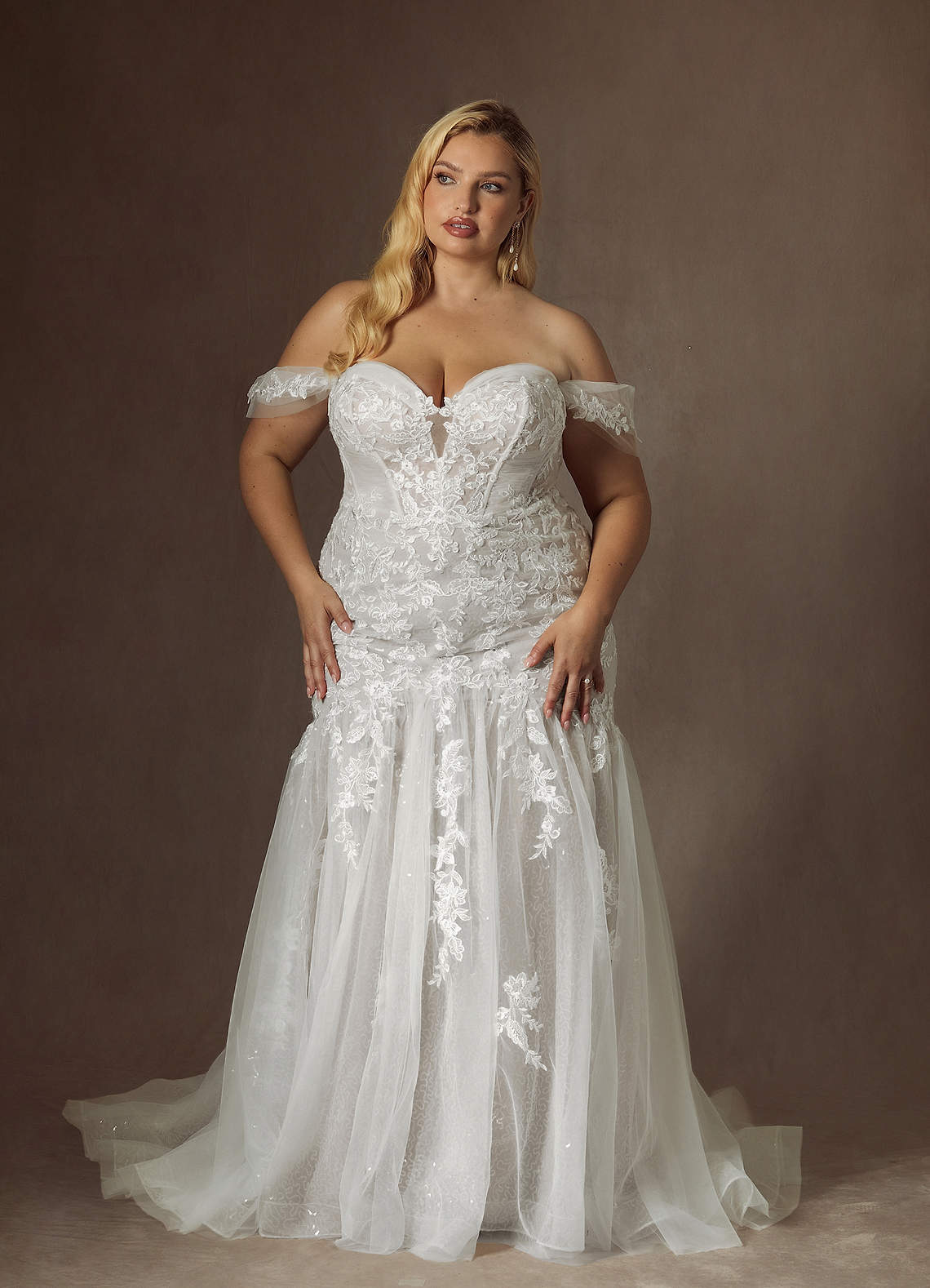 Azazie Leilani Diamond White Mermaid Sequins Tulle Dress