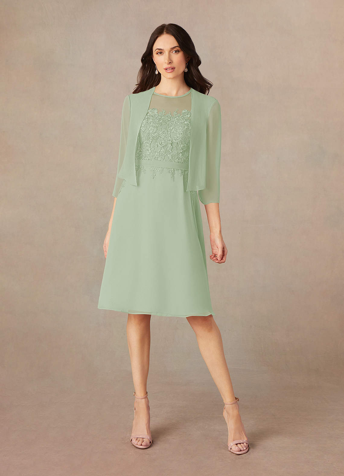 Azazie Klaus Mother of the Bride Dresses Dusty Sage A-Line Scoop Sequins Chiffon Dress image1