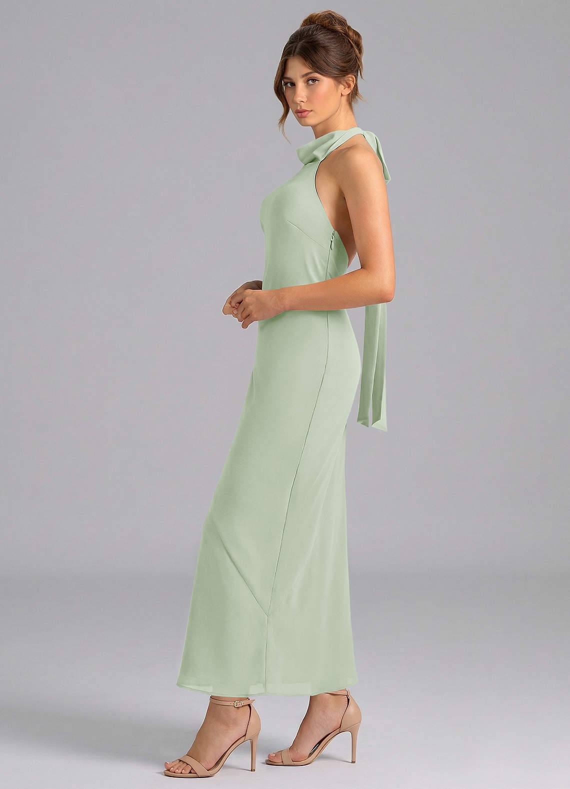 Azazie Velli Bridesmaid Dresses Dusty Sage Mermaid High Neck Chiffon Dress image3