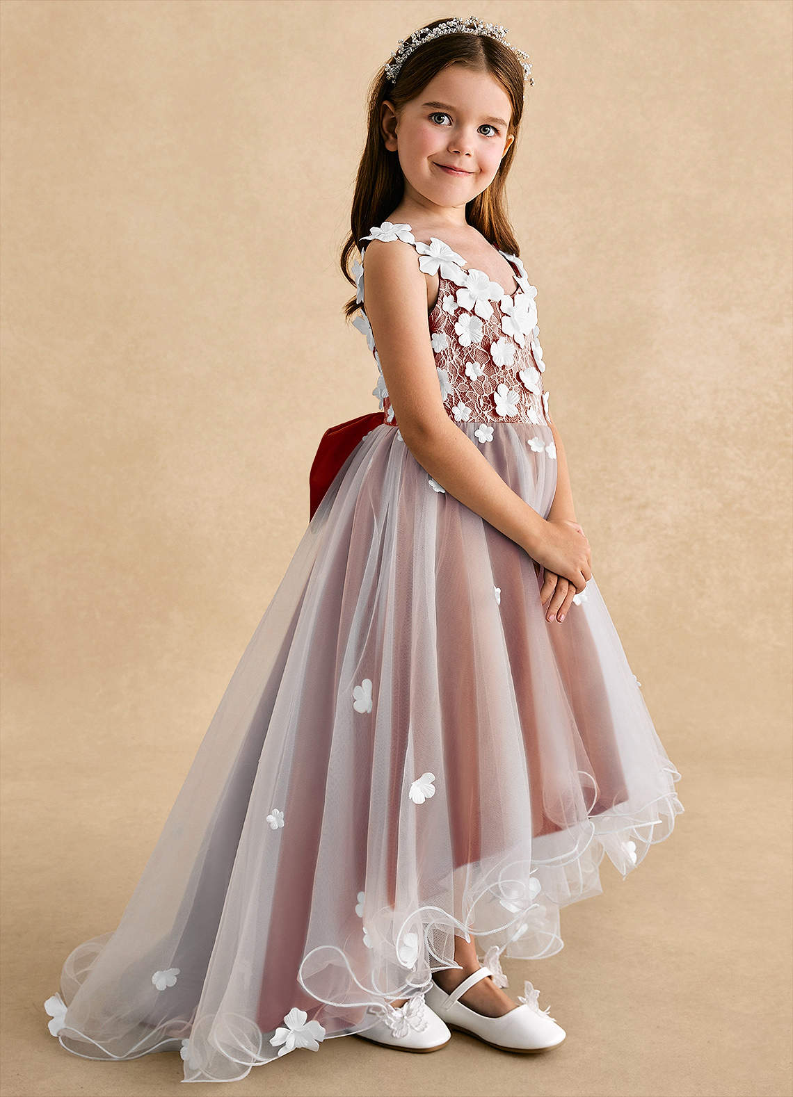 Azazie Celia Flower Girl Dresses Paprika A-Line Lace Tulle Dress image2