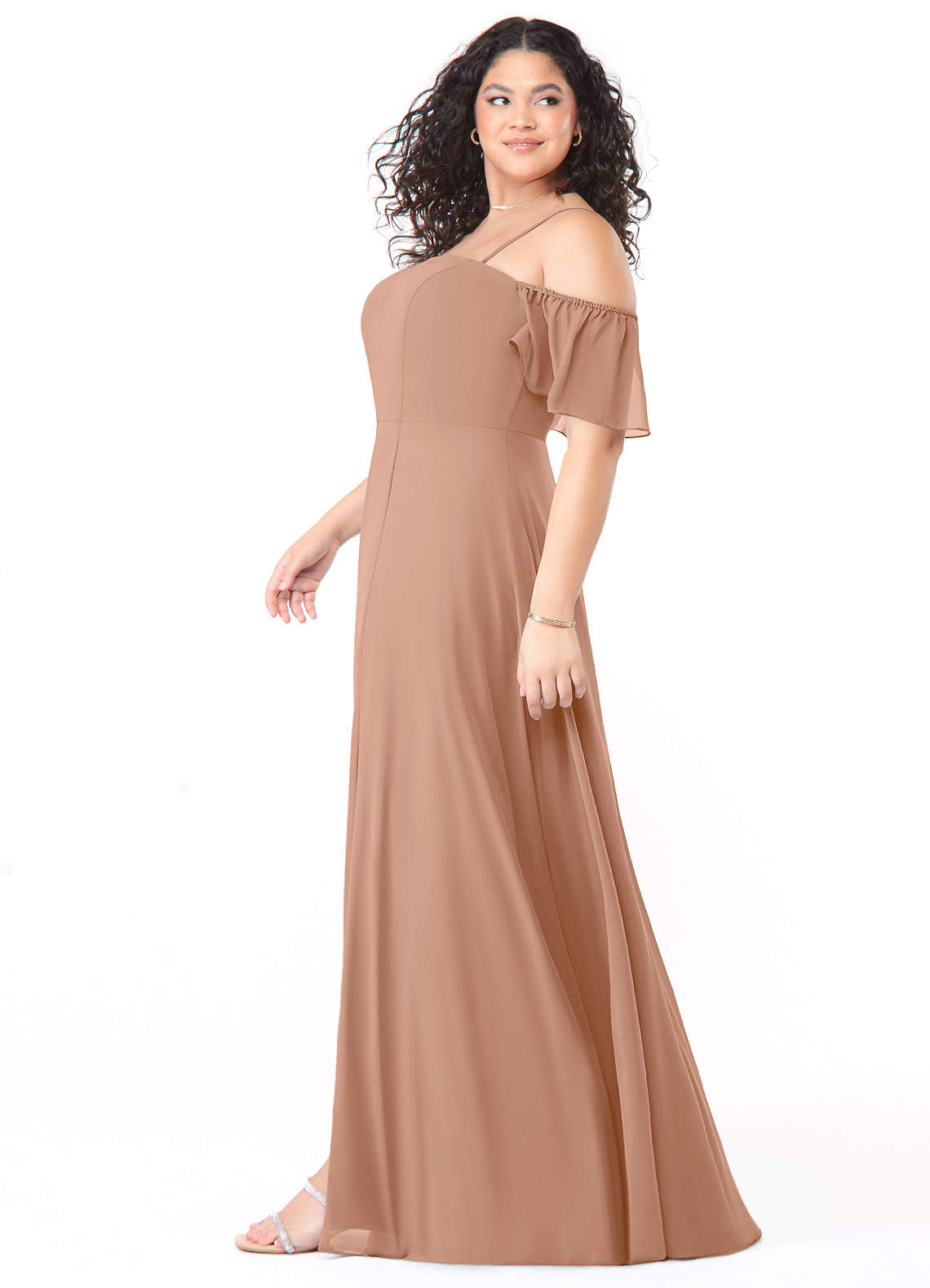 Azazie Sue Bridesmaid Dresses A-Line Off the Shoulder Chiffon Floor-Length Dress image1