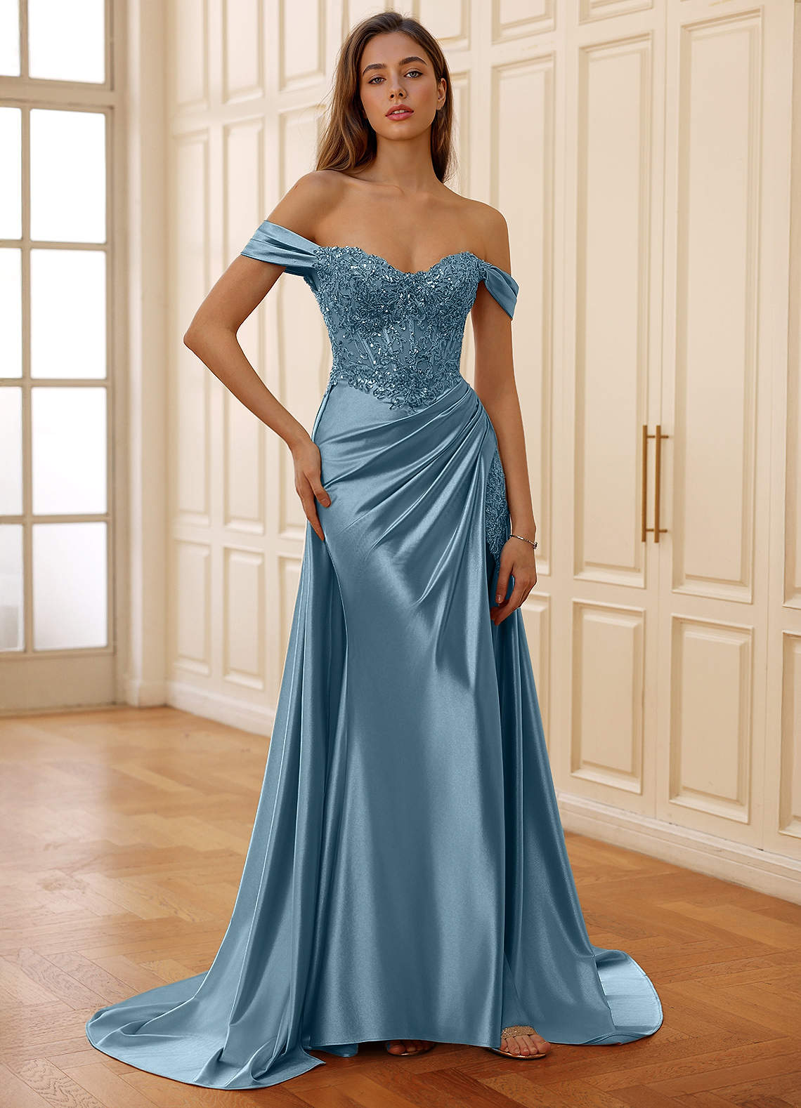 dusty blue corset dress Azazie Plus Size 2026 Corset Lace Up Mermaid Prom Dress Dusty blue Gown