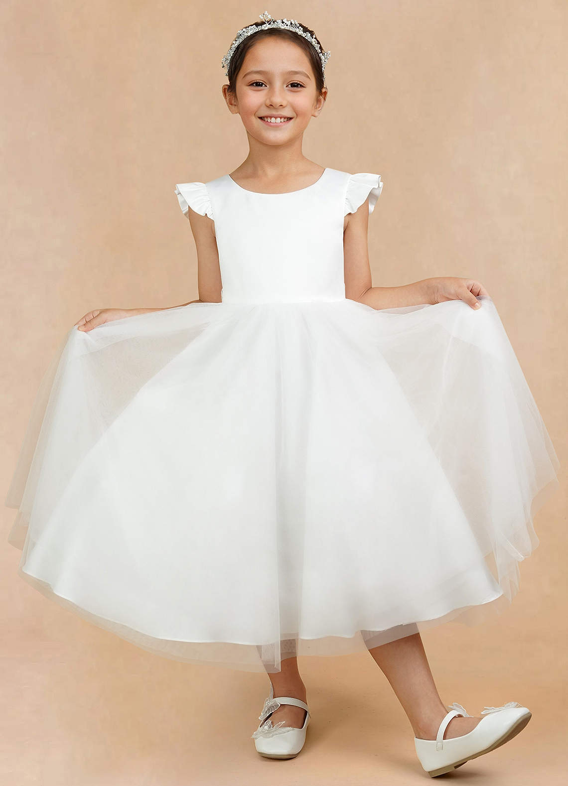 Azazie Hemi Flower Girl Dresses Ivory Pistachio A-Line Bow Tulle Dress image6