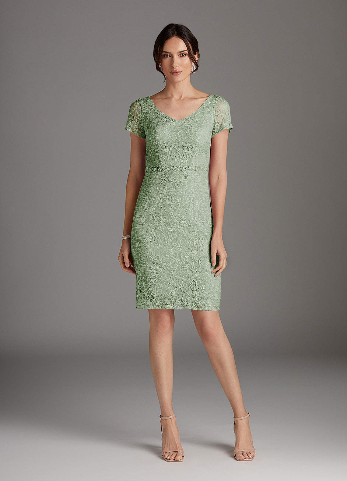 Azazie Lucilia Dusty Sage Sheath Lace Dress Ready to Ship | Azazie
