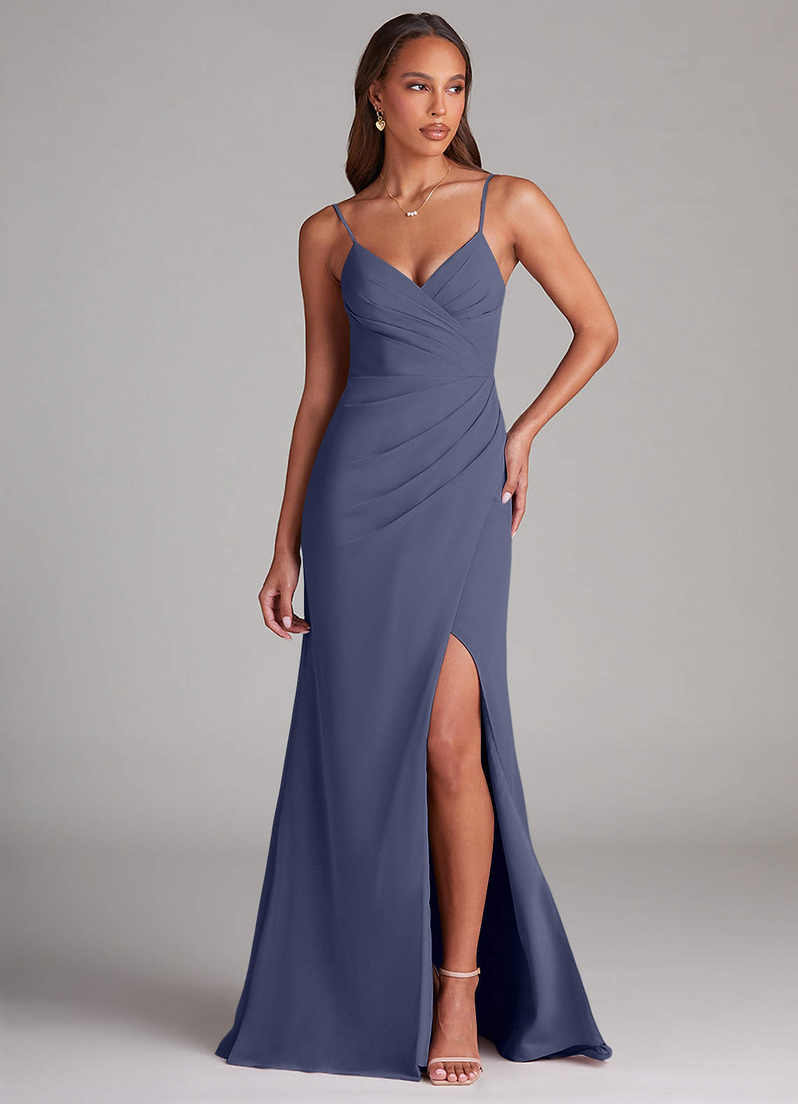 Azazie Maci Bridesmaid Dresses Stormy Sheath Pleated Chiffon Dress image1