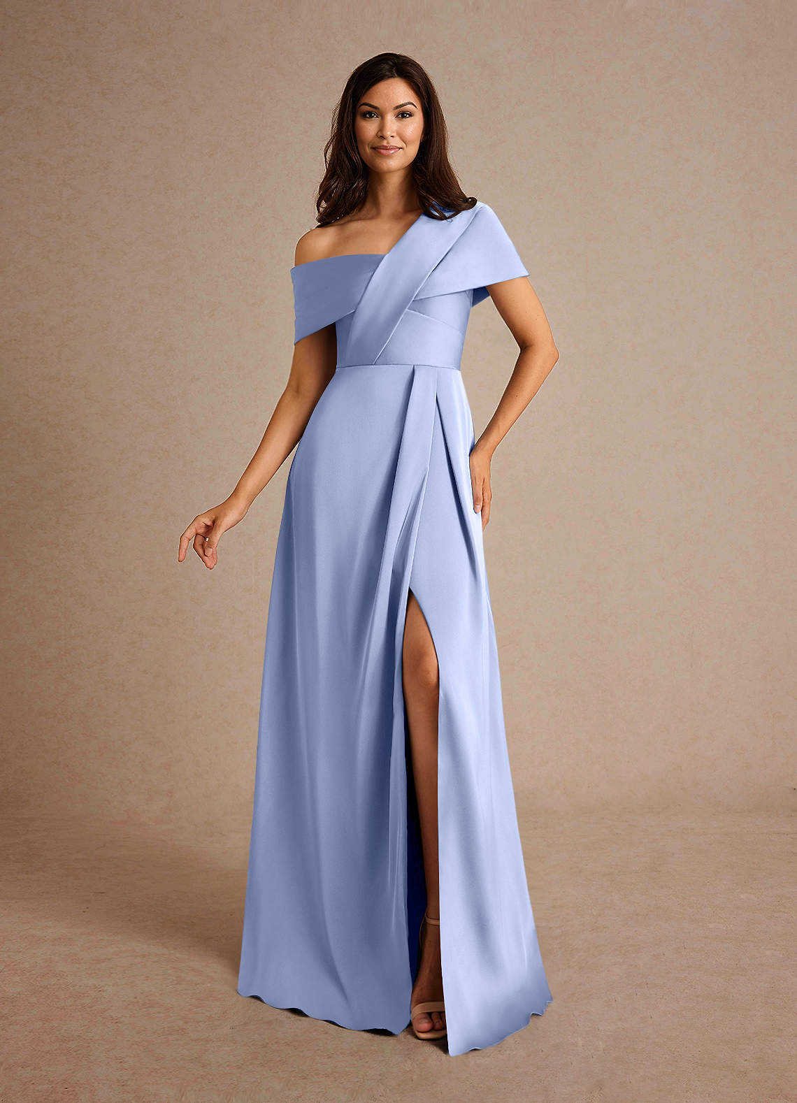 Azazie Milton Mother of the Bride Dresses Ice A-Line Pleated Stretch Satin Dress image1