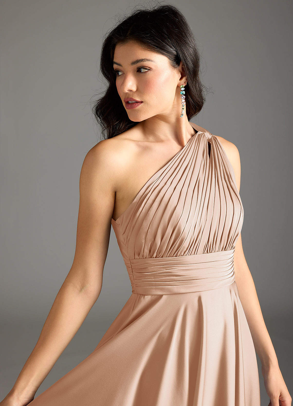 Azazie Charlize Bridesmaid Dresses English Rose A-Line One Shoulder Stretch Satin Dress image6