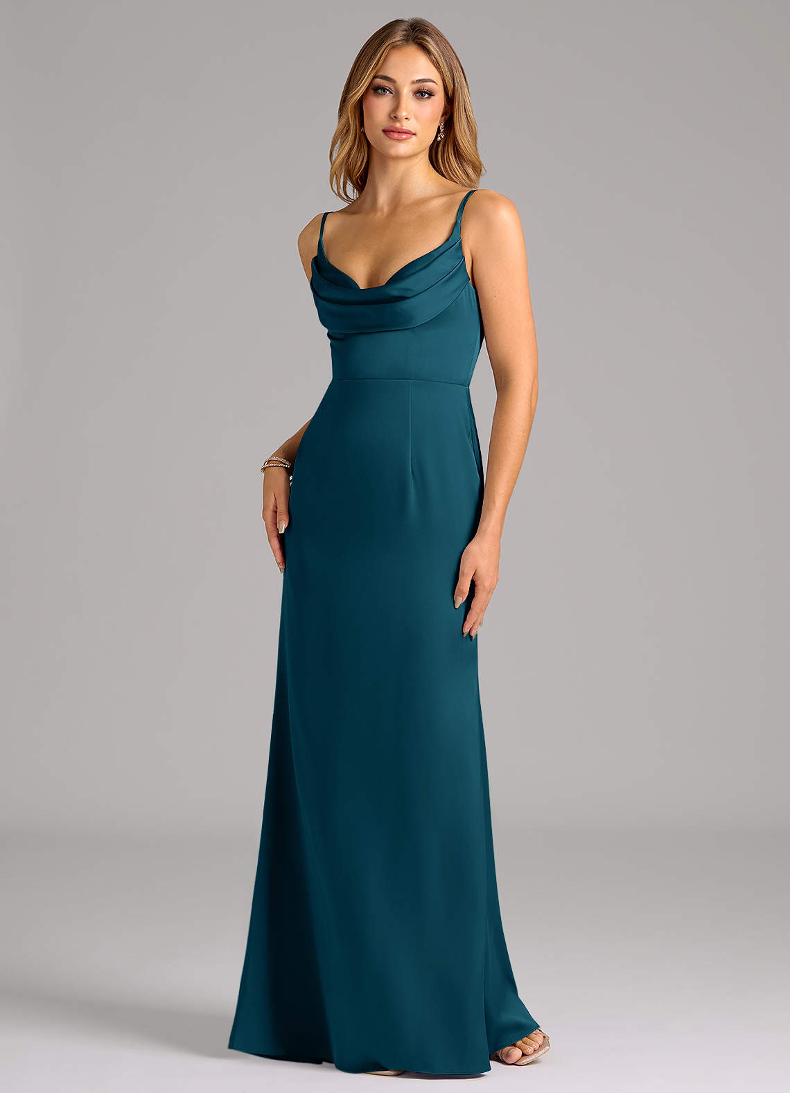 Azazie Aimee Bridesmaid Dresses Ink Blue A-Line Sweetheart Neckline Stretch Satin Dress image1