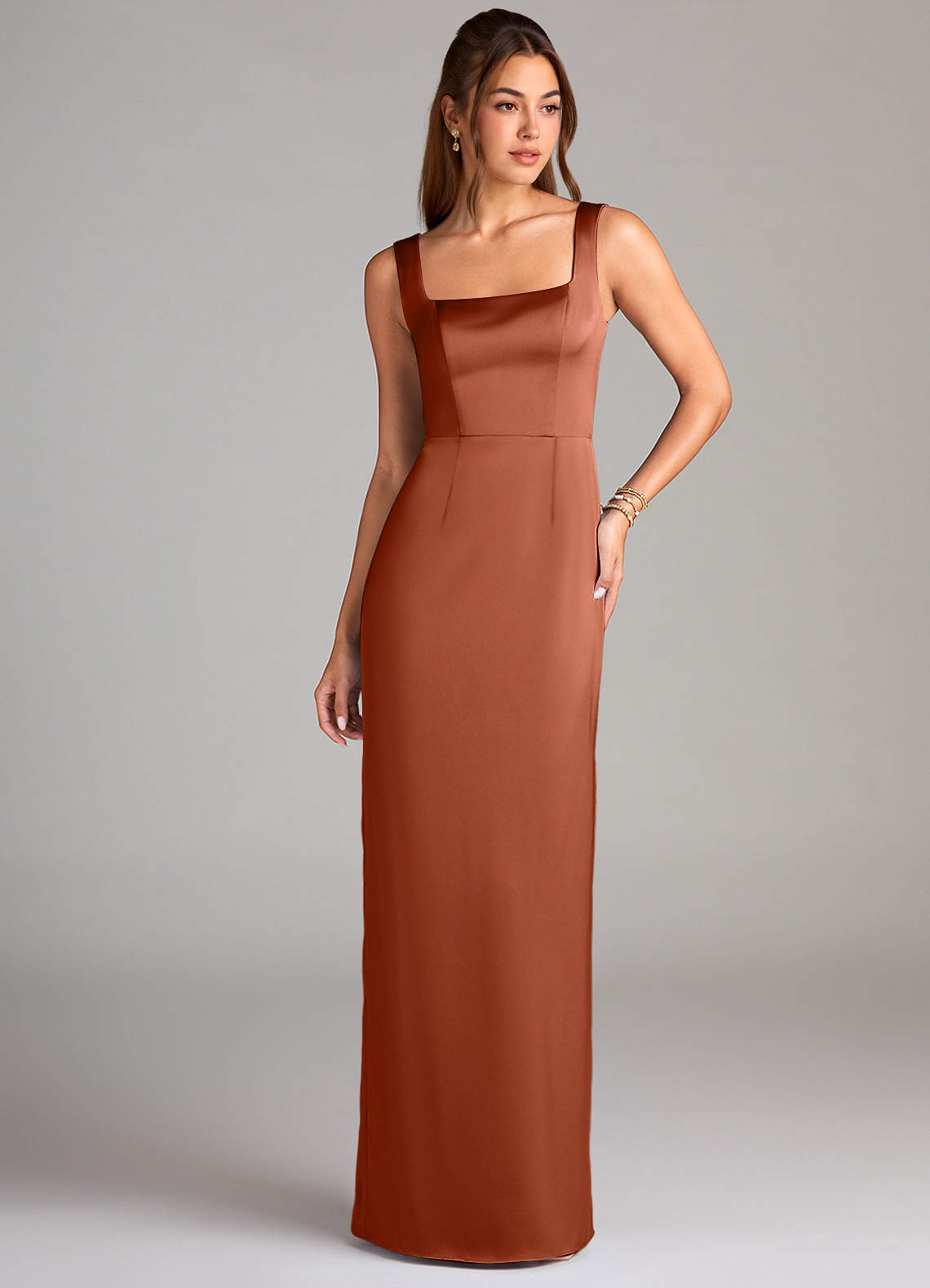 Azazie Flori Brautjungfernkleider Etui Seitliche Cut-Outs Stretch-Satin Kleid Zedernrose image1