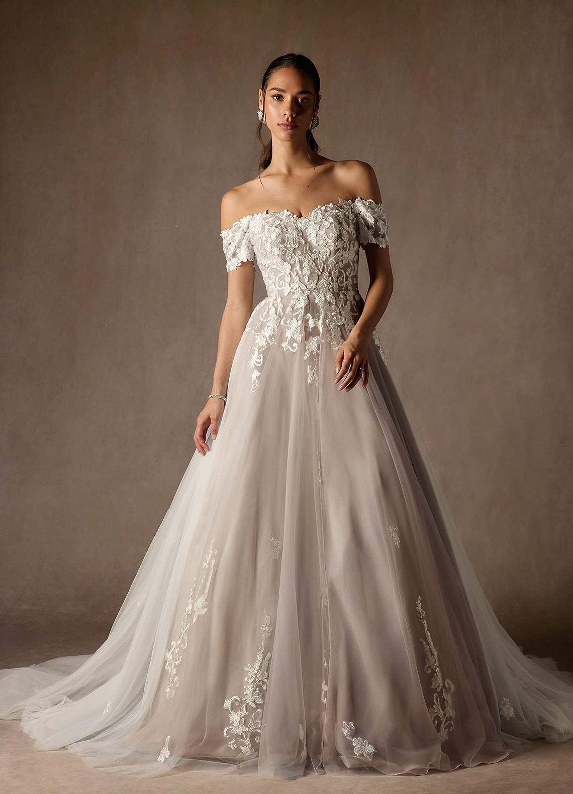 Azazie Rowe Wedding Dresses Diamond White Cocoa Ball-Gown Off the Shoulder Tulle Dress image1