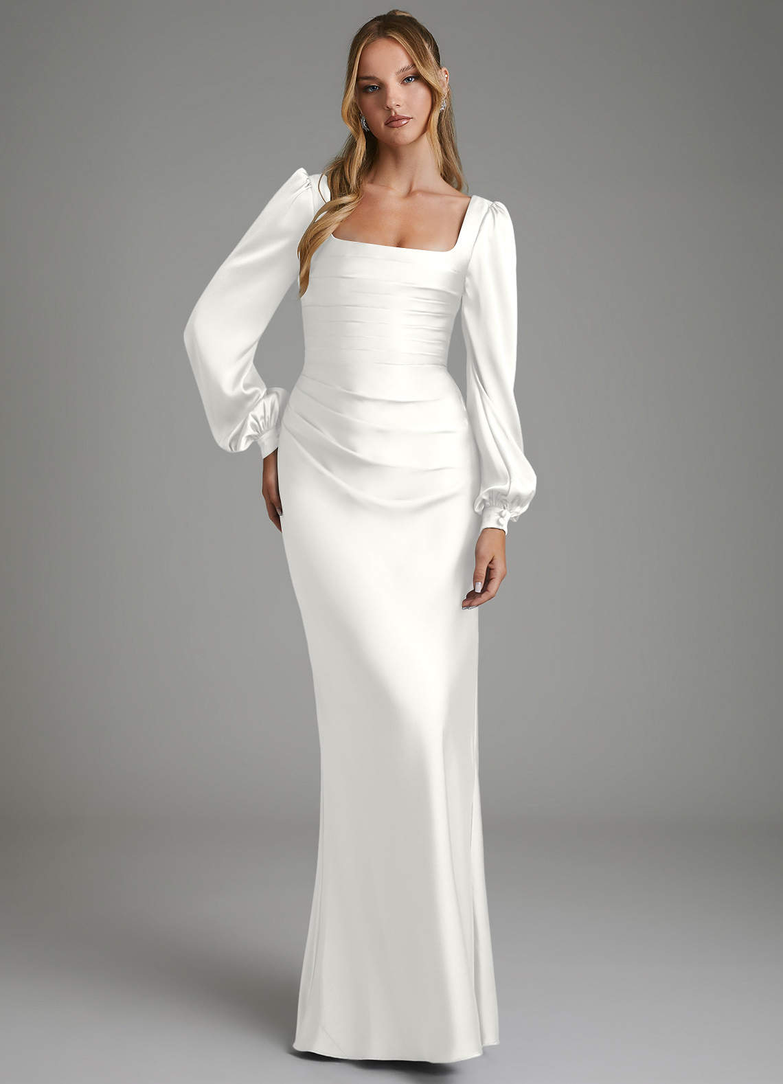 Azazie Brianna Bridesmaid Dresses White Mermaid Corset Stretch Satin Dress image3