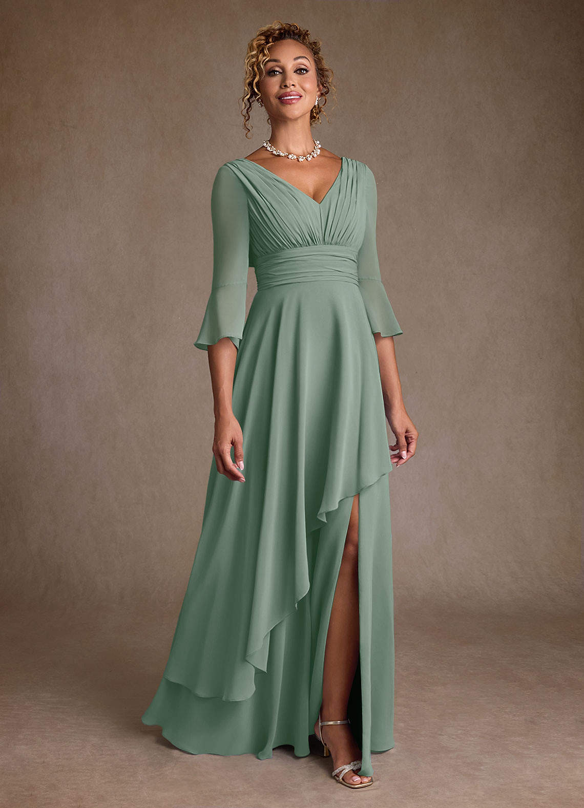 silver grey chiffon dress Zapaka Women Silver Mother Of The Bride Dress V Neck Ruched A Line Long Formal Dress, Silver / US16