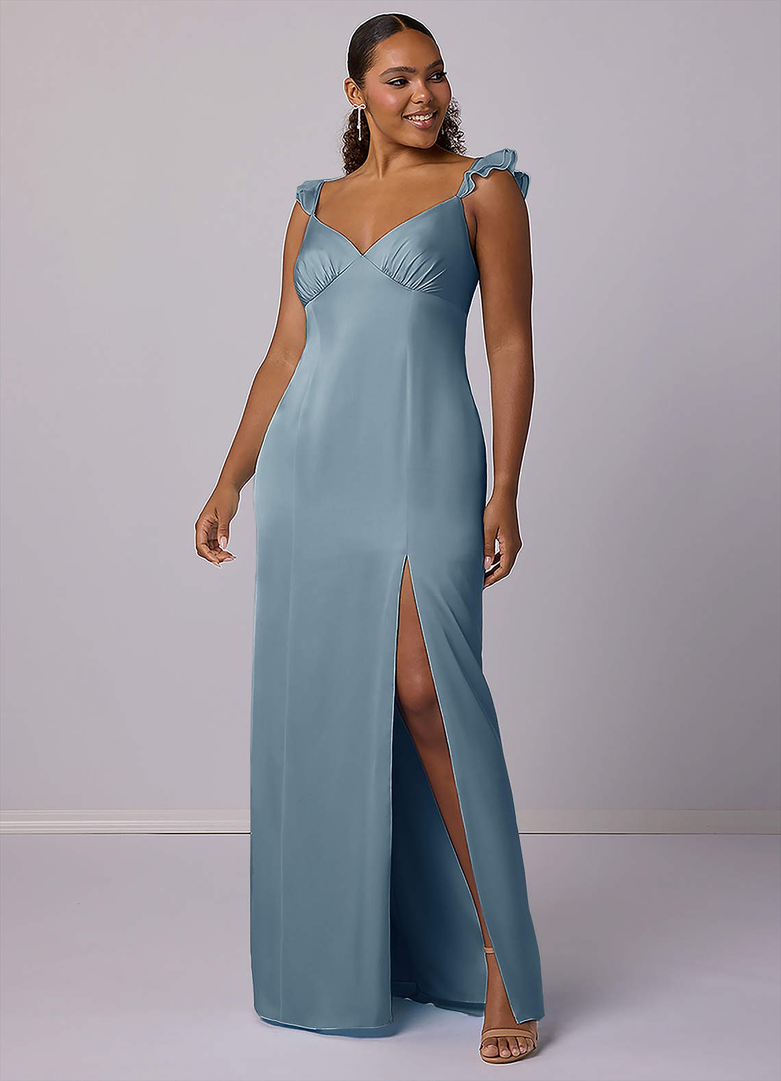Barbie ♥ Azazie Bridesmaid Dresses Sheath Stretch Satin Floor-Length Dress image5