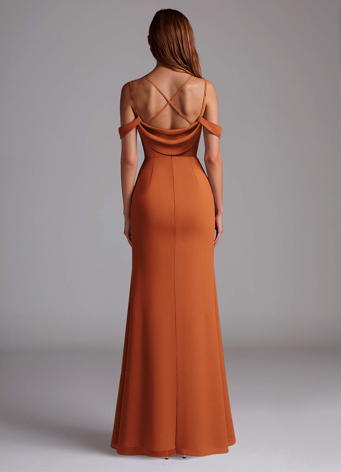Azazie Mermaid Cowl Neck Floor-Length Chiffon Bridesmaid Dresses - Cinnamon