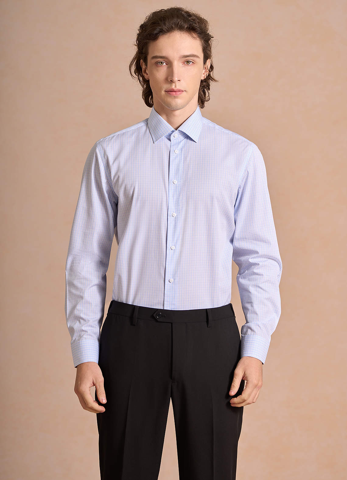 front Aiden Vit Isblå 100 % bomull, strykfri randig skjorta