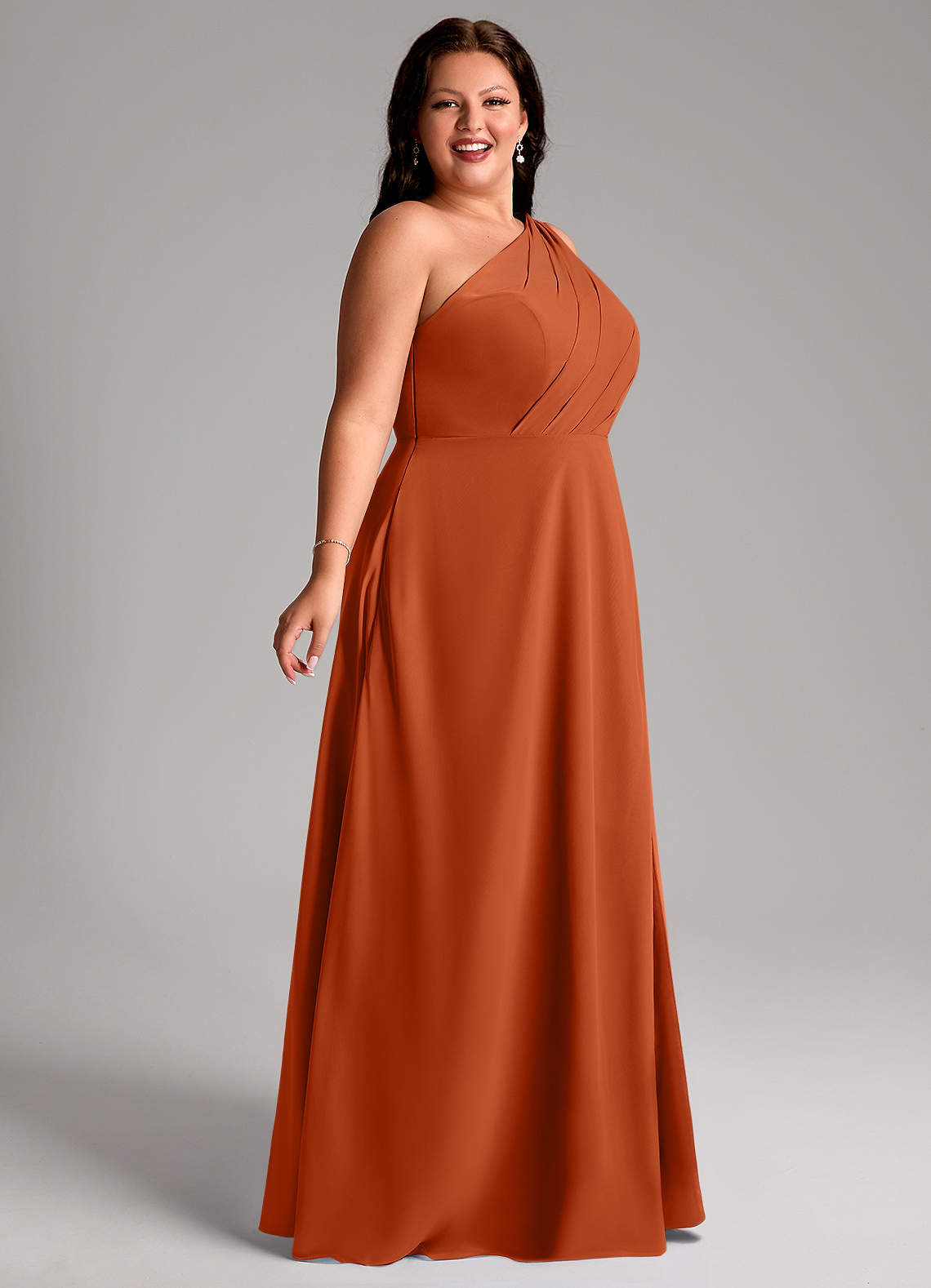 Azazie Phaedra Vestidos de madrinha de casamento Vestido Laranja Queimada de Chiffon de Linha A com Um ombro image10