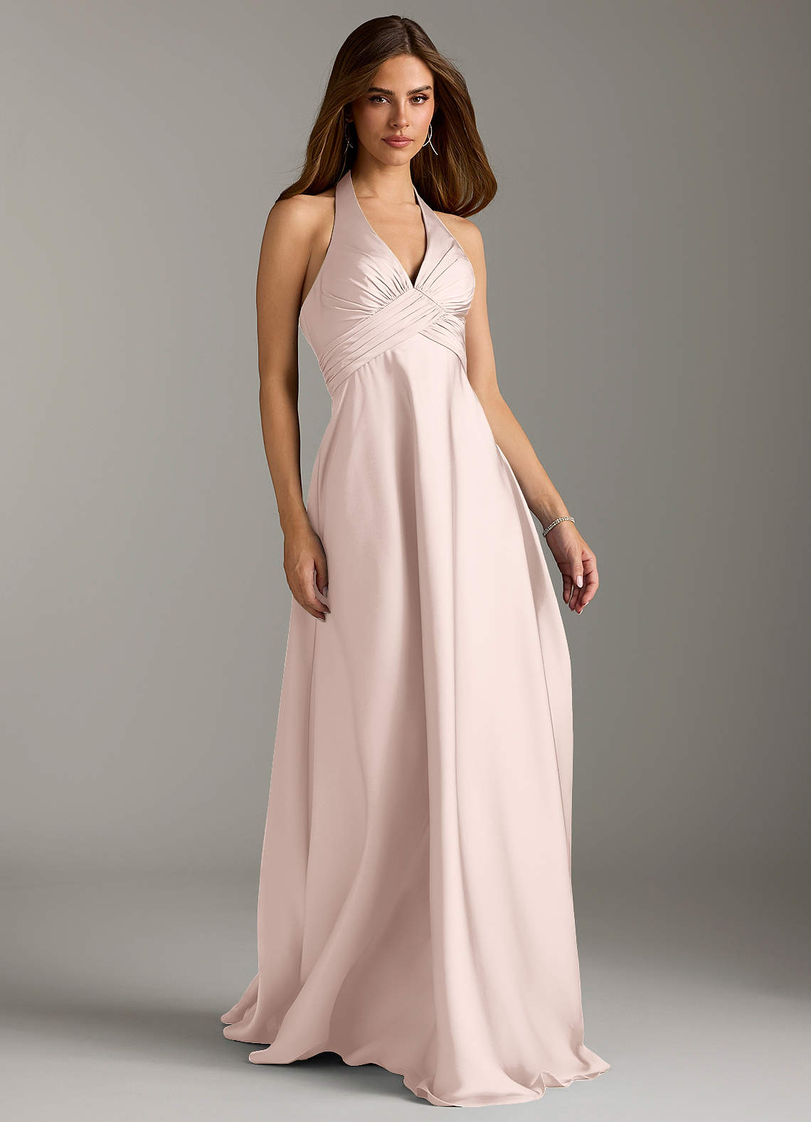 Azazie Tessie Vestidos de damas de honor Vestido de Rosa Rubor de Satén Elástico de Corte en A con Plisado image1