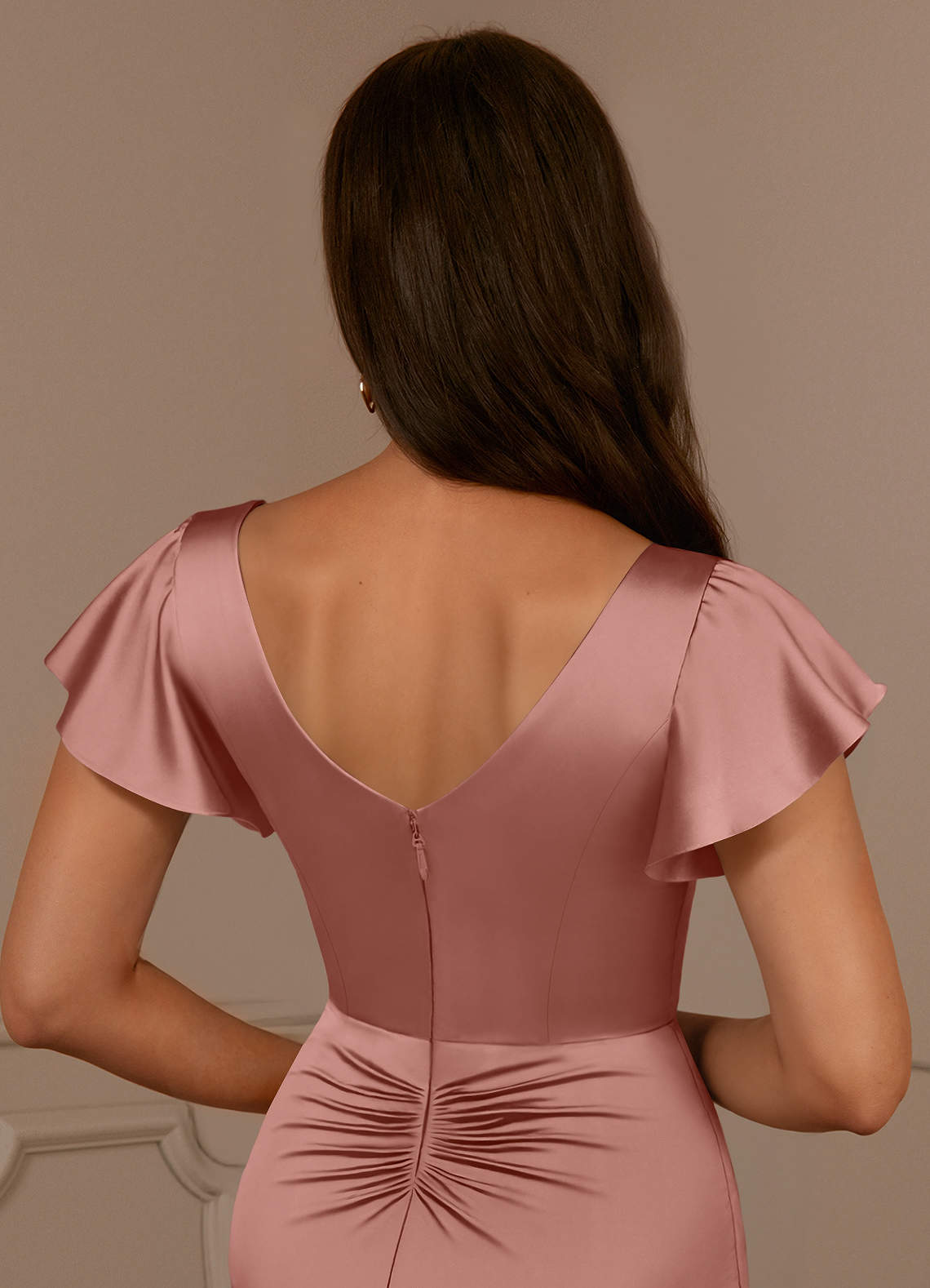 Azazie Roya Mother of the Bride Dresses Rosette Mermaid V-Neck Pleated Stretch Satin Dress image5