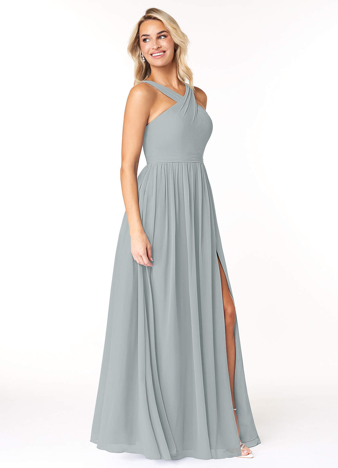 dolphin gray bridesmaid dresses [Final Sale] Dolphin Grey Lace V-Neck Sleeveless Midi Length Chiffon Flowy Bridesmaid Dresses Dolphin Grey / 2X / N24