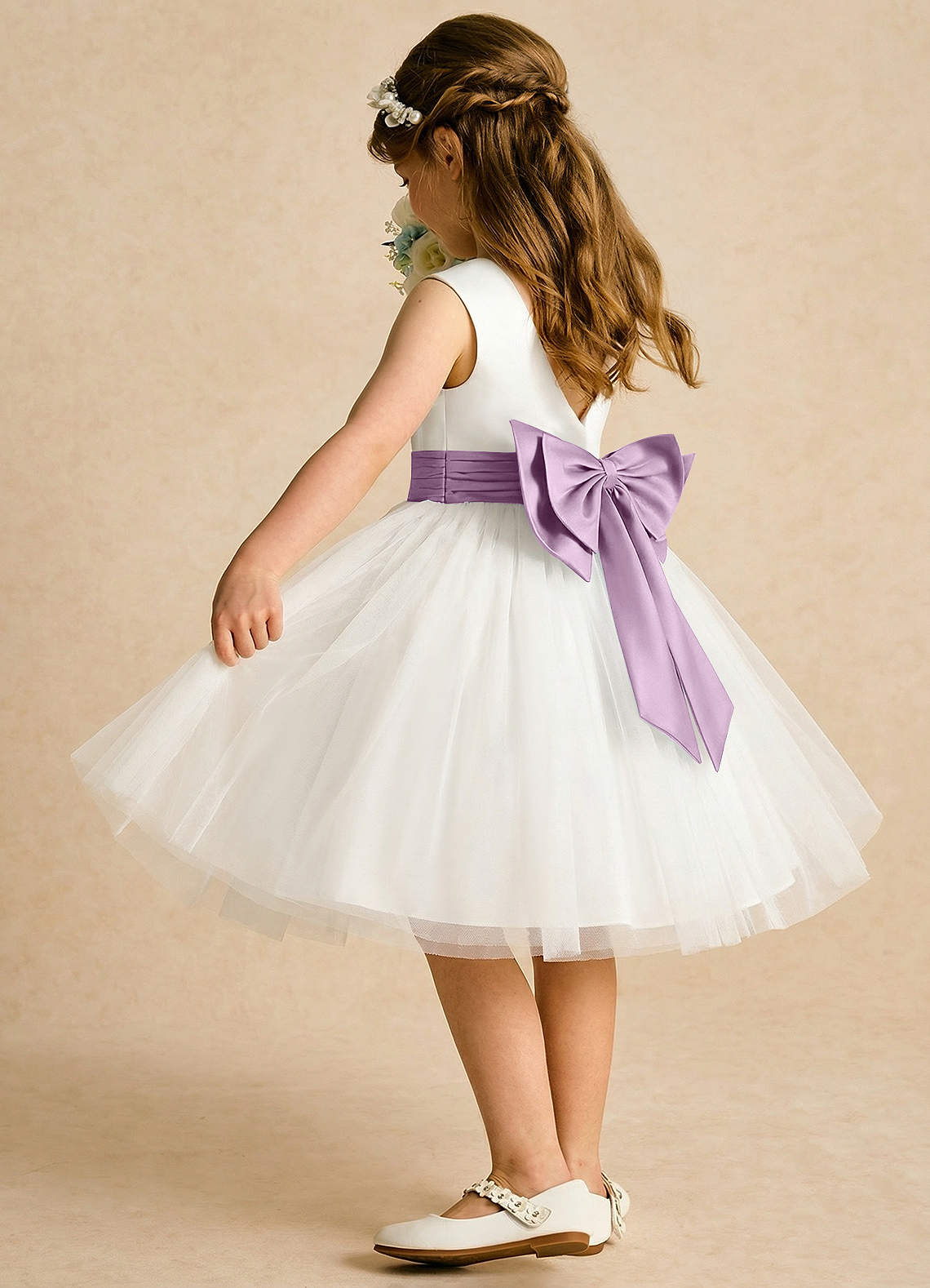 Azazie Sosie vestidos de niña de las flores Vestido de Marfil Wisteria de Tul de Corte en A con Plisado image3