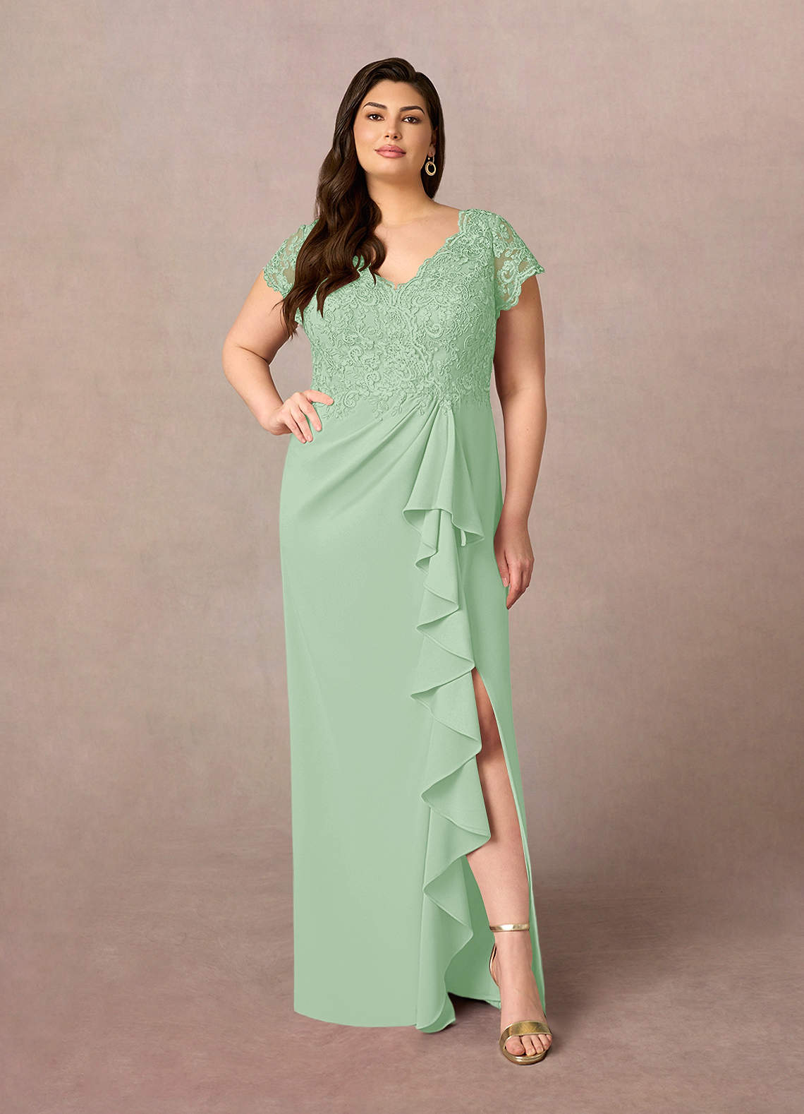 Azazie Carmen Mother of the Bride Dresses Dusty Sage Sheath Lace Dress image1