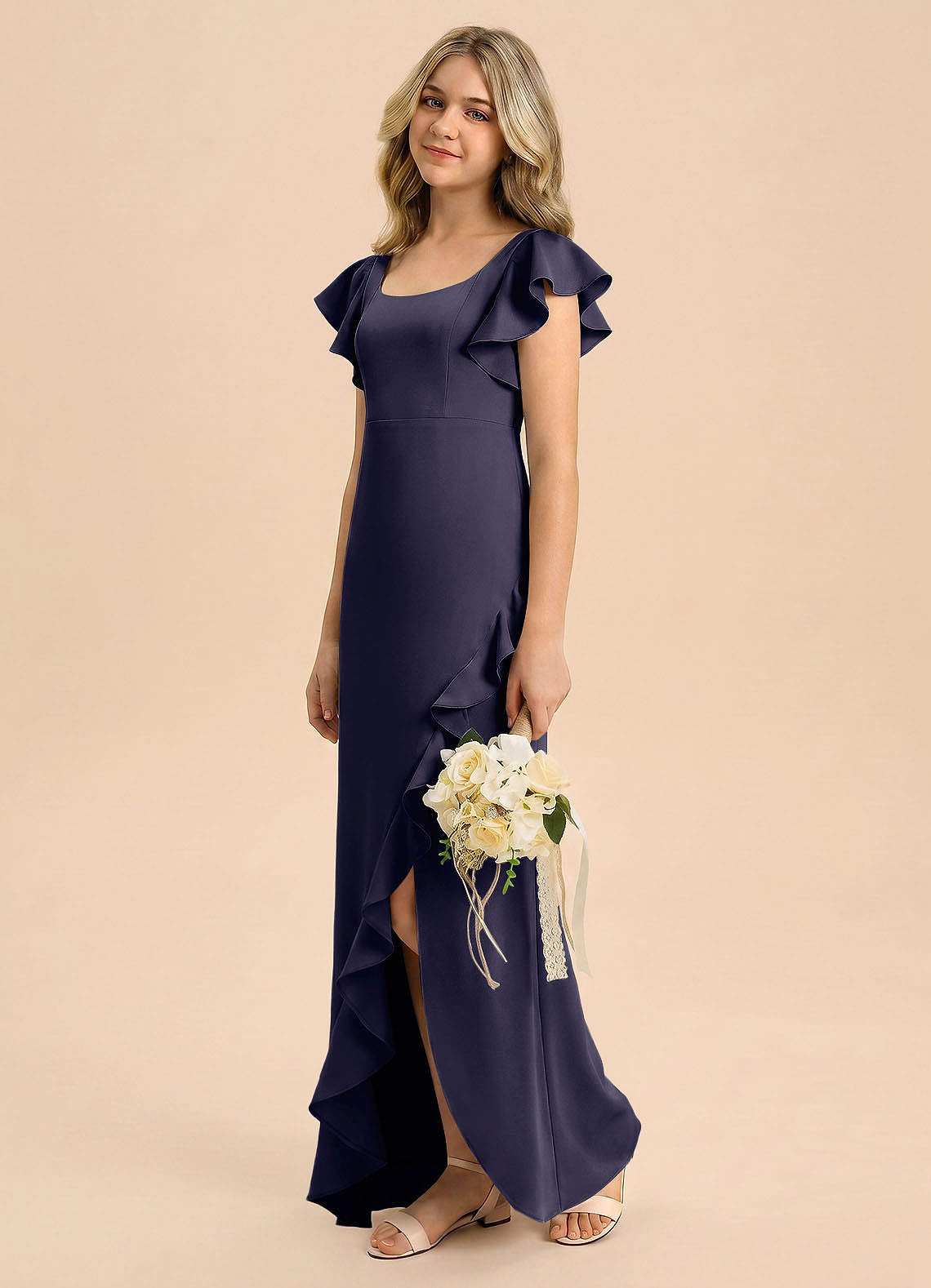 junior bridesmaid mermaid dresses Sweet Pink Square Sleeveless Ruffles Satin Mermaid Junior Bridesmaid Dress JB017