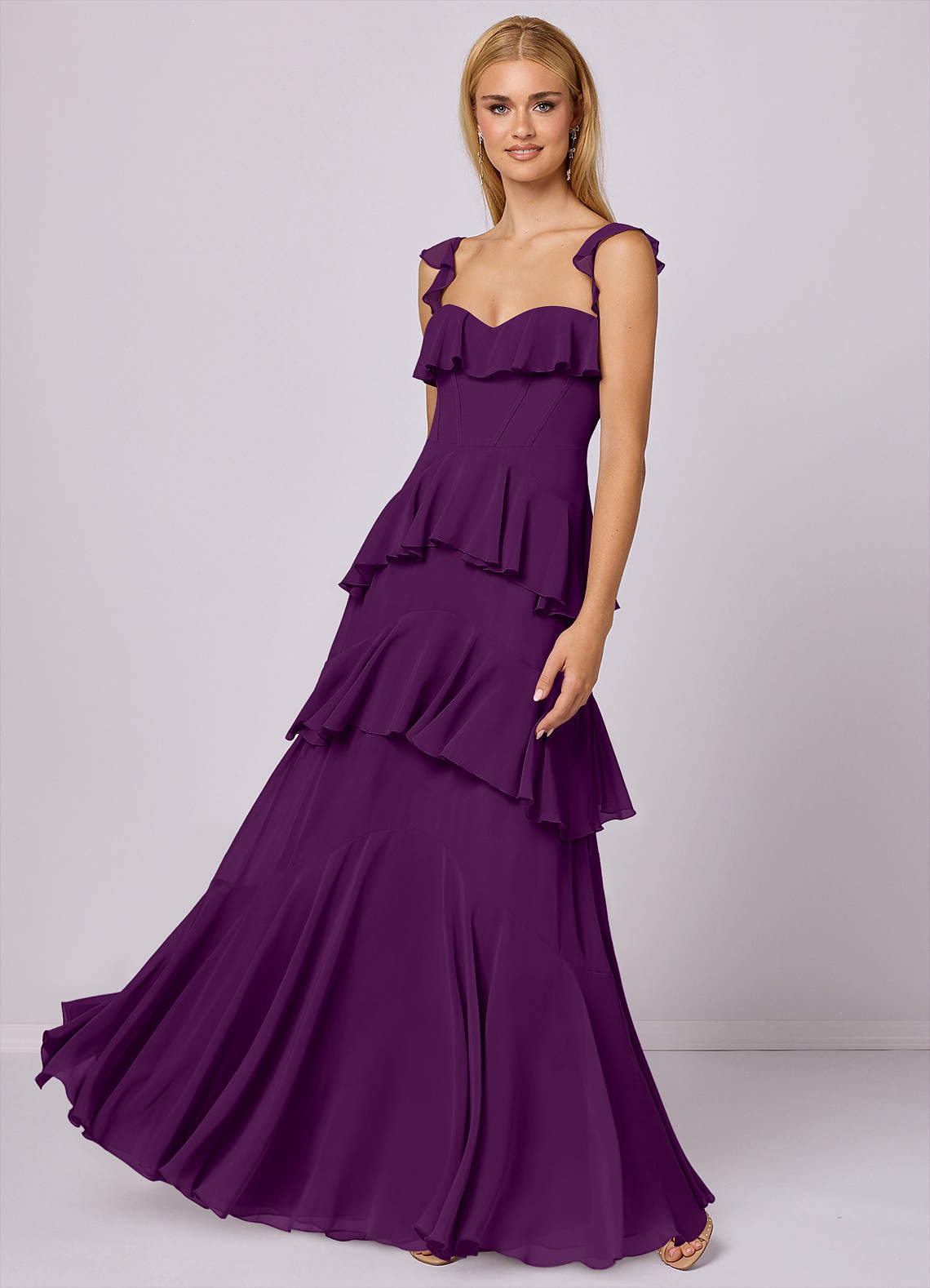 Barbie ♥ Azazie Robes de demoiselle d'honneur Robe Trapèze en Mousseline de soie Encolure en Forme de Cœur Grain De Raisin image1