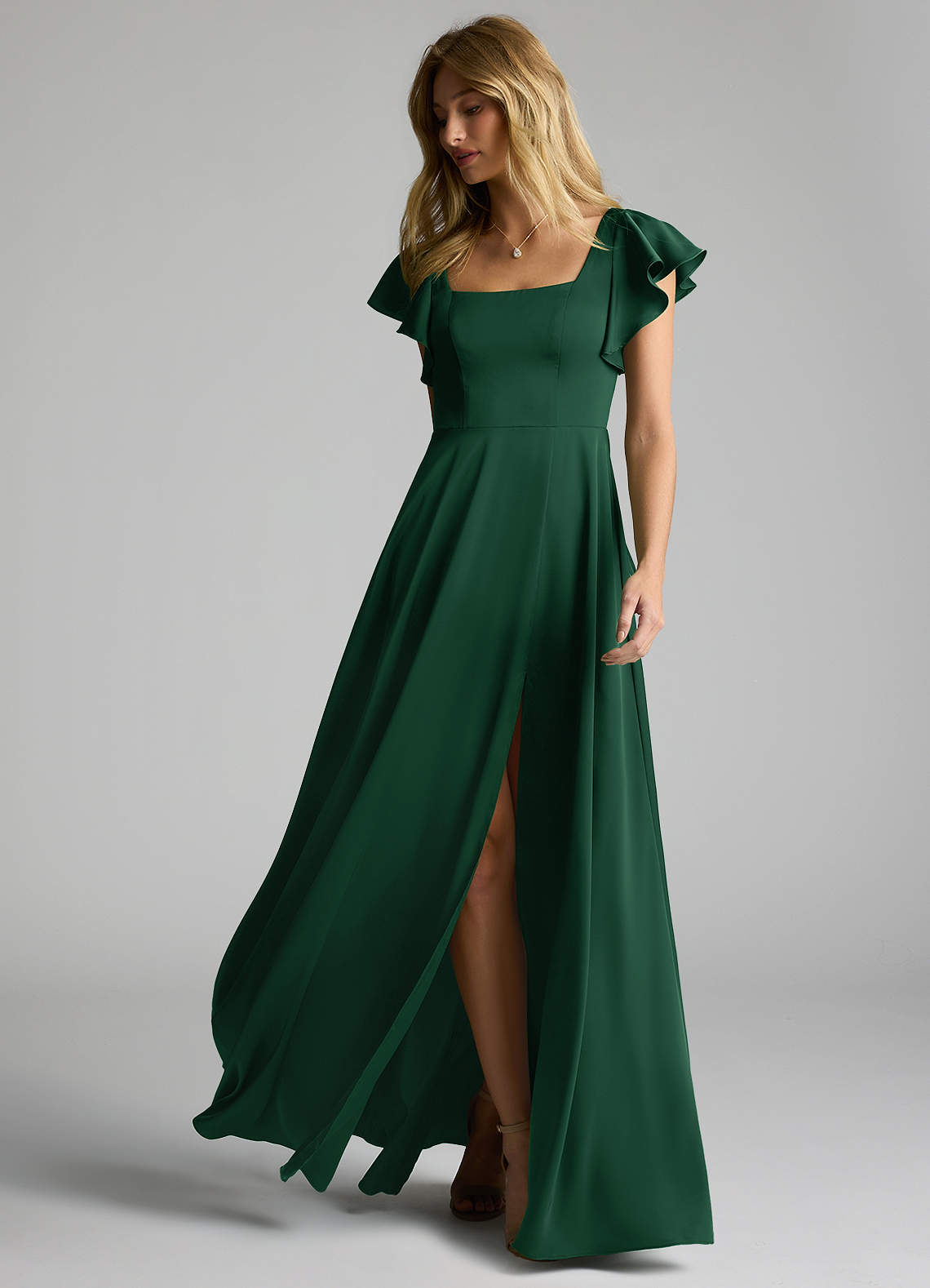 Azazie Bondi Bridesmaid Dresses Dark Green A-Line Bow Stretch Satin Dress image5