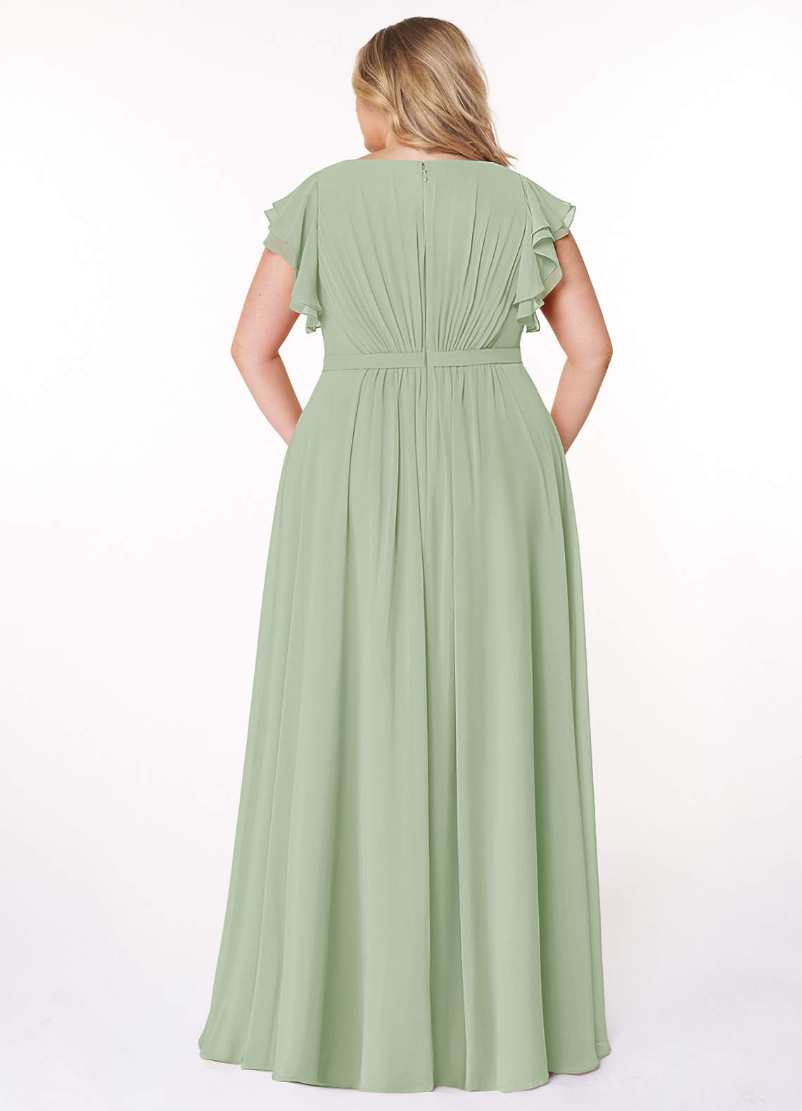 Azazie Daphne Modest Bridesmaid Dresses A-Line Ruffled Chiffon Floor-Length Dress image1