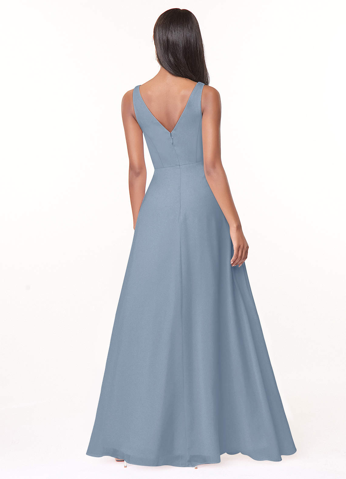 Azazie Plus Size A-Line V-Neck Floor-Length Chiffon Bridesmaid Dresses - Dusty Blue