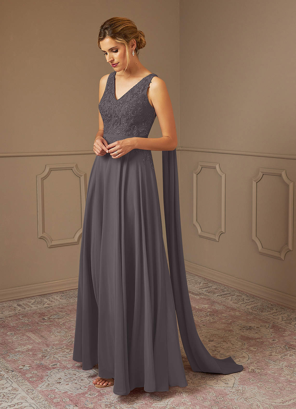 Azazie Joules Mother of the Bride Dresses Steel Grey A-Line Sequins Chiffon Dress image1