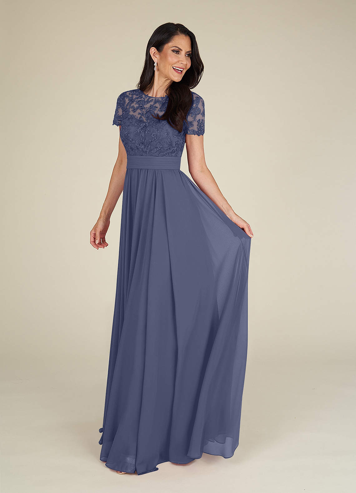 Azazie Annette Abiti per la Madre della Sposa Abito A-Line in Chiffon Pizzo Stormy image1