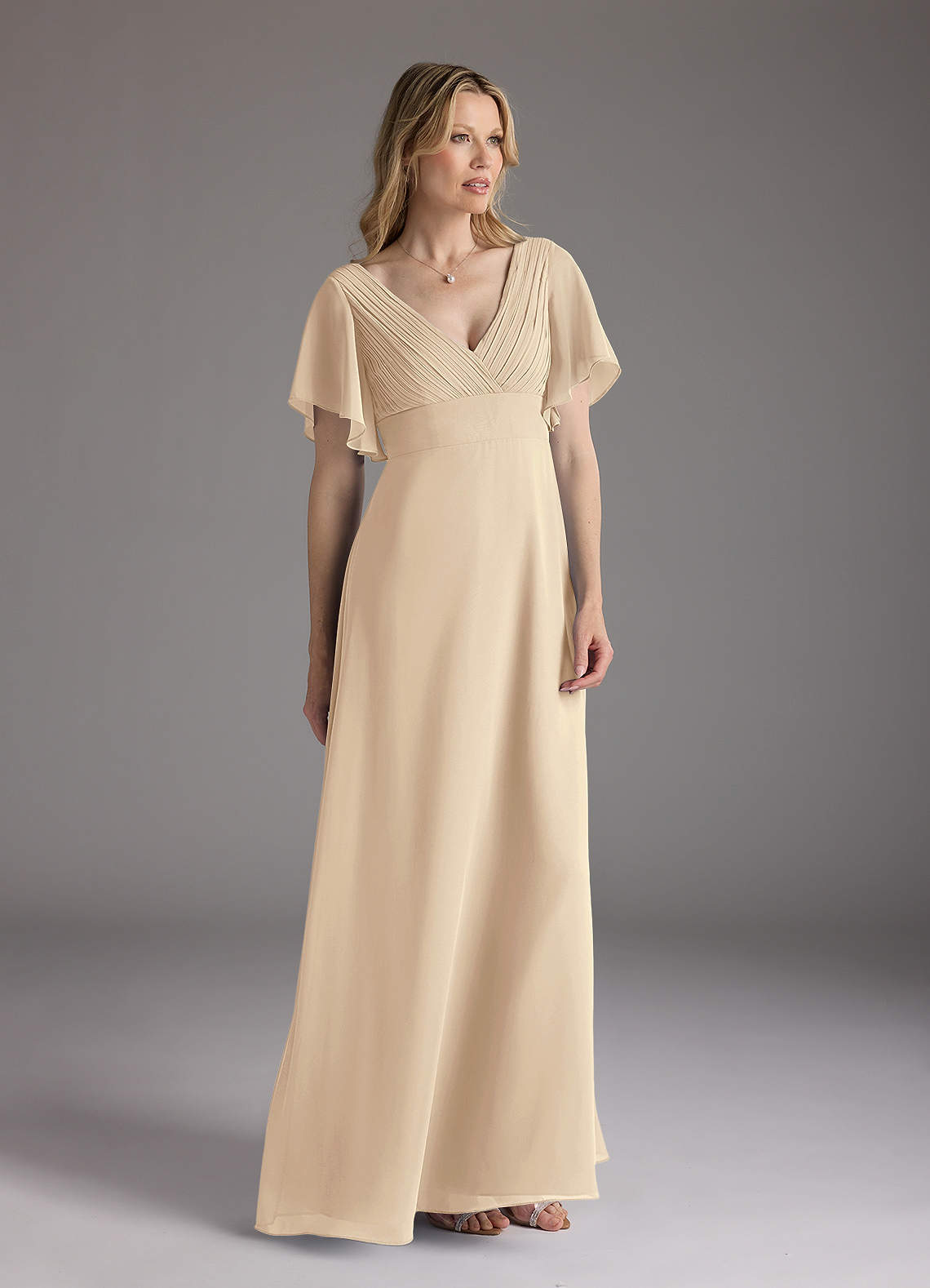 Azazie Alessa Mother of the Bride Dresses Champagne A-Line V-Neck Pleated Chiffon Dress image1
