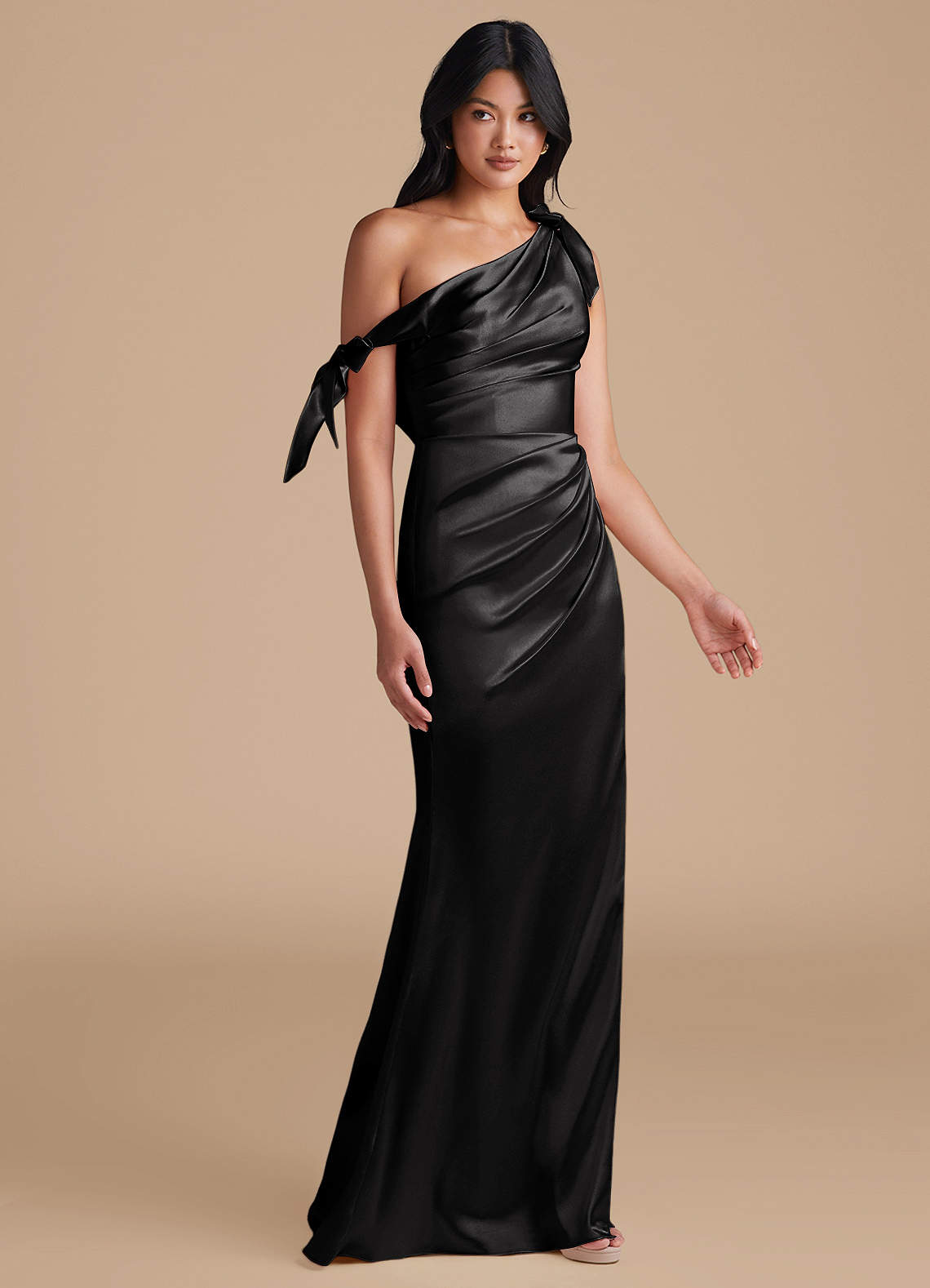 スーツ・フォーマル・ドレス SATIN BLACK DRESS Azazie Brooke Black Bridesmaid Dresses | Azazie
