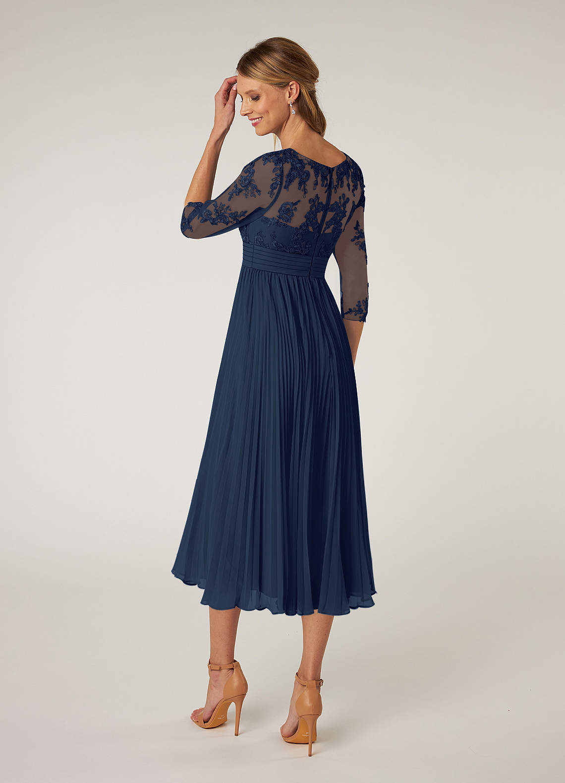 Azazie Tutu Mother of the Bride Dresses Dark Navy A-Line Boatneck Lace Chiffon Dress image7